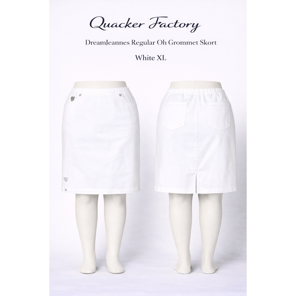 Quacker‎ Factory DreamJeannes White Oh Grommet Skort XL Rhinestone Heart Knit